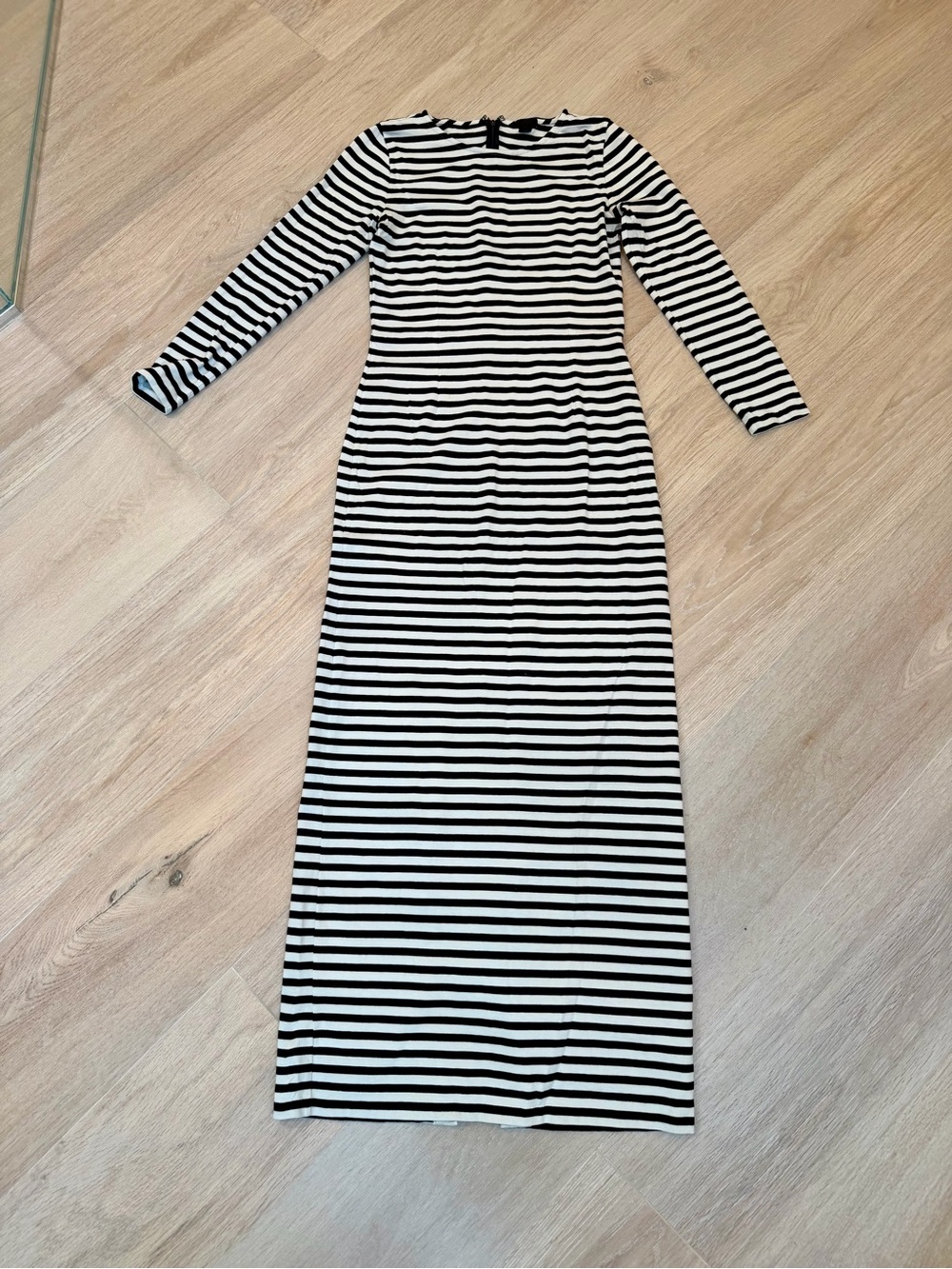 Navy and White Striped Long Sleeve Maxi Dress